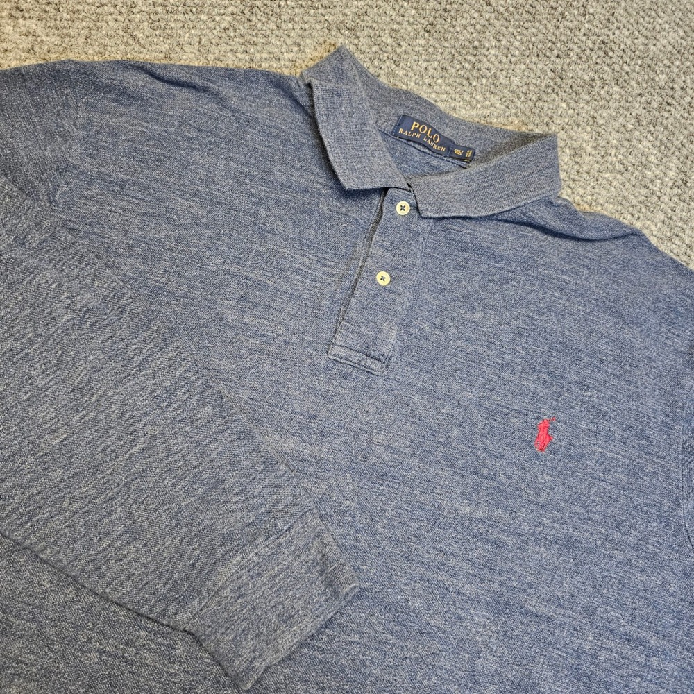 Polo Ralph Lauren Long Sleeve Polo‎ Shirt Blue Heathered Mens XXL Tall